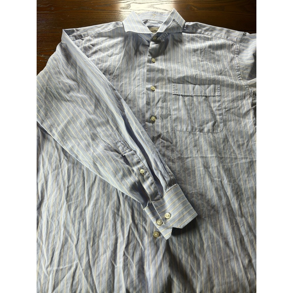 Tommy Bahama Dress Shirt Mens Size 15.5 32/33 Yellow Blue Striped Button Down